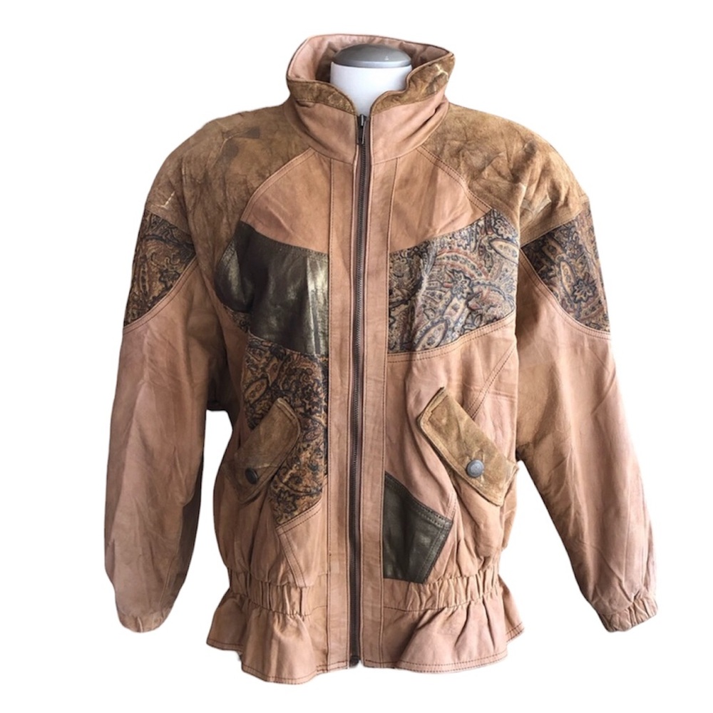 Ada | Stunning Vintage Oversized Patchwork Paint Splatter Leather Jacket Retro